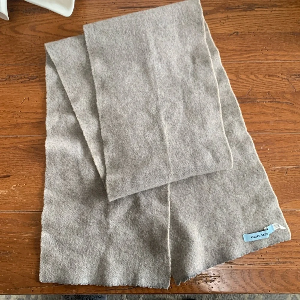 Gene Meyer Wool Scarf Gray Oatmeal Men’s Unisex Winter Travel Size 62” x 8.5”
